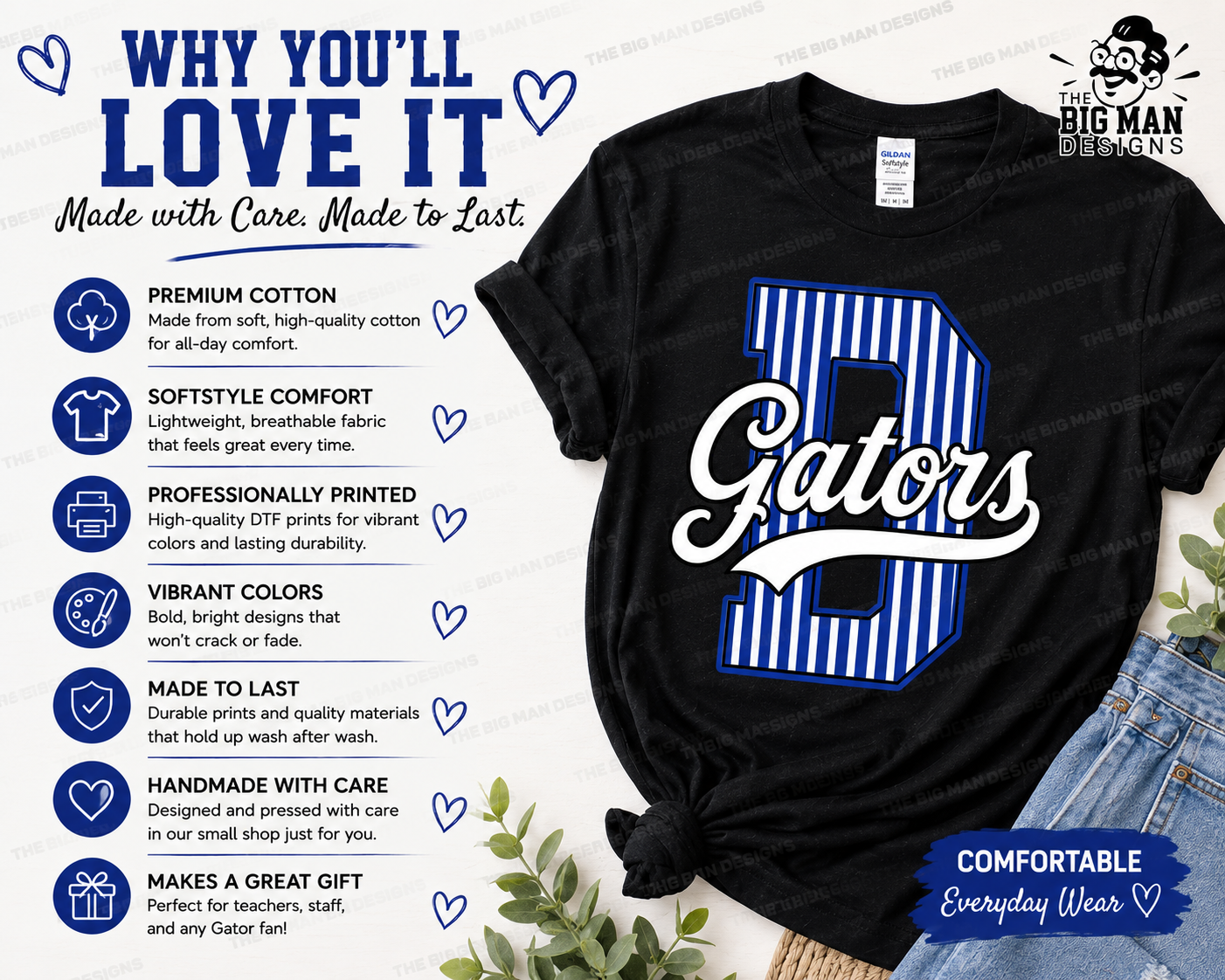 4 Dickinson Gators Pinstripe D Spirit Shirt | Dickinson ISD Spirit Wear