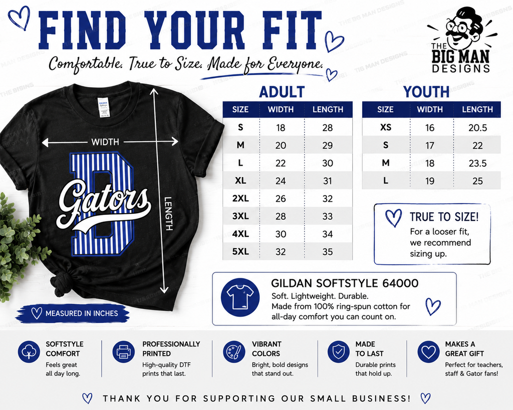 4 Dickinson Gators Pinstripe D Spirit Shirt | Dickinson ISD Spirit Wear