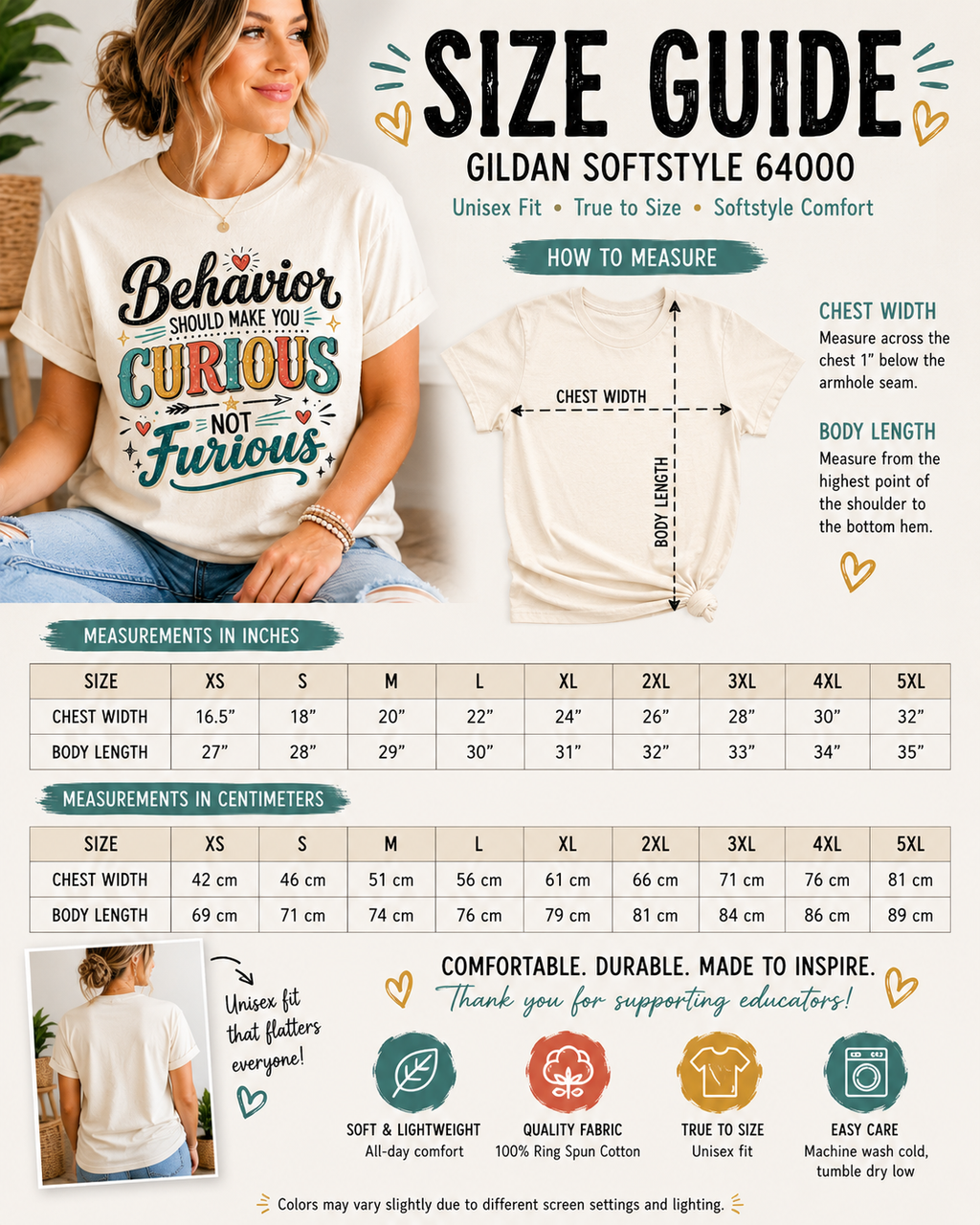 Be Curious about Behavior not Furious | Dickinson Gators Spirit Tee | Front & Back Design