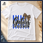 Dickinson Gators brushstroke and leopard bow on a white shirt