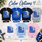 Color options chart for a 'Mom I'll Always Be Your Diamond' graphic t-shirt by Big Man Design, showing the shirt design on black, royal blue, navy, sport gray, white, light blue, and pink shirts.