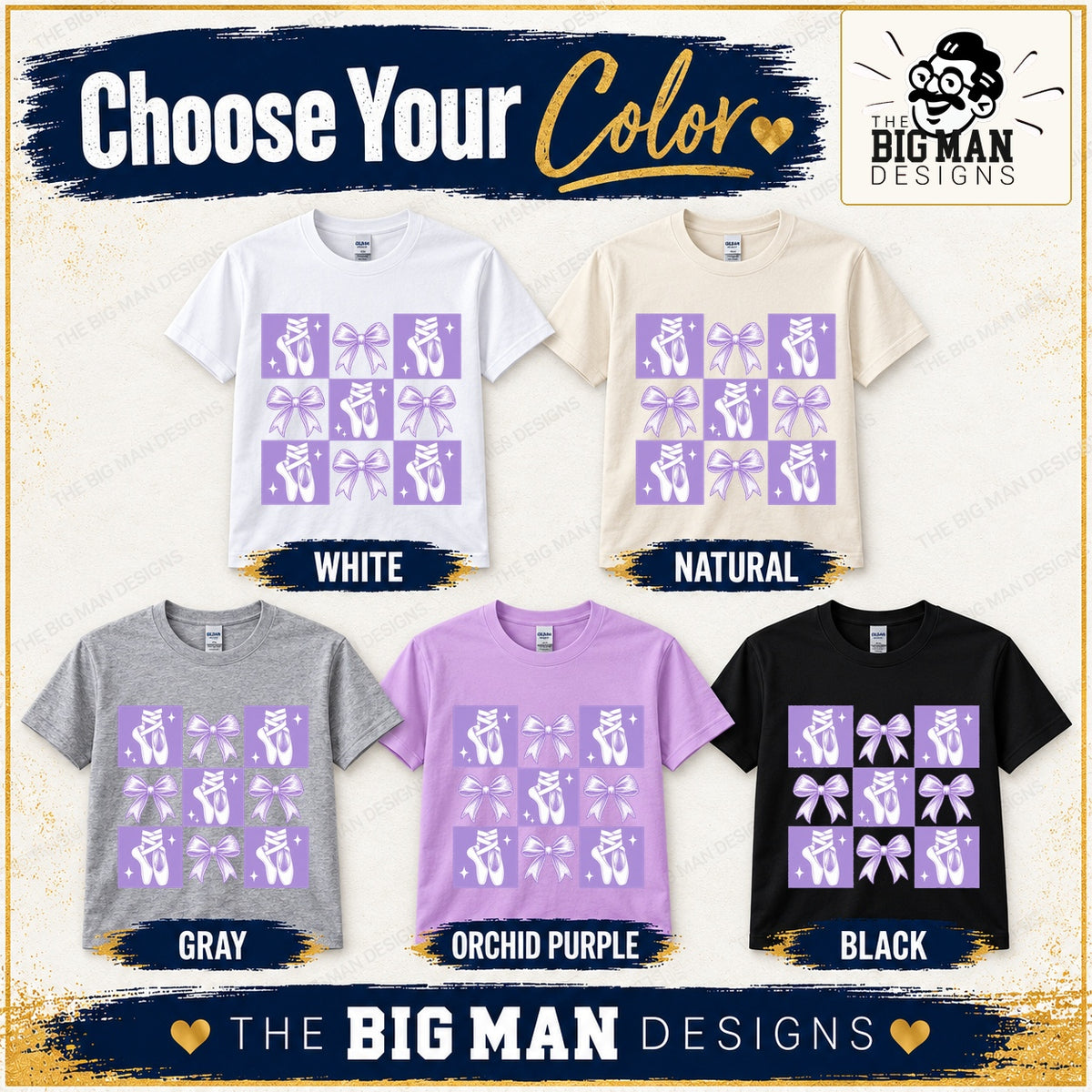 Ballet bows checkerboard shirt in White, Natural, Gray, Orchid Purple and Black