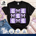 Black ballet bows checkerboard shirt with lavender squares, white ballet shoes and purple bows
