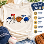 Smiling Baseball Characters: Shirt features and benefits. The Big Man Designs.