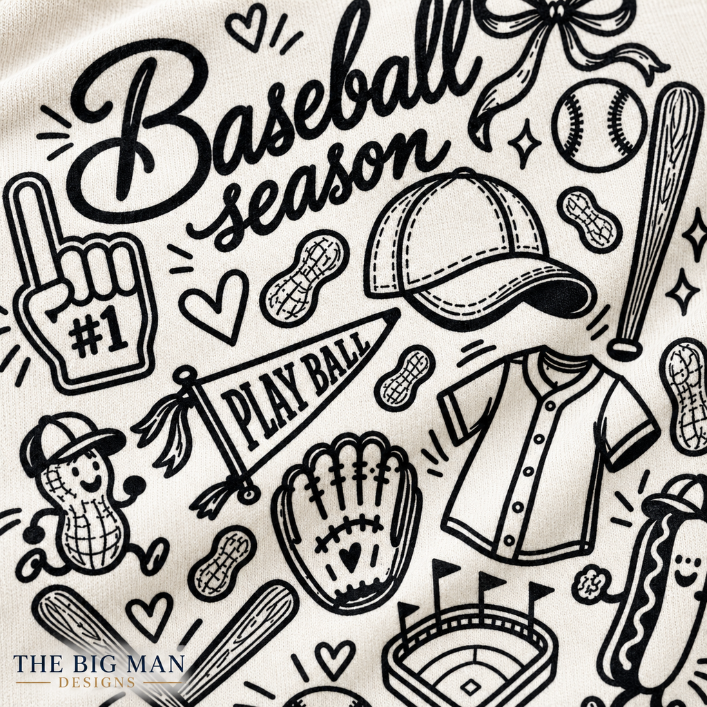 Baseball Season doodle: Cropped print quality and fabric detail. The Big Man Designs.