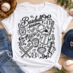 Baseball Season doodle: White shirt flat lay. The Big Man Designs.