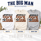 Bengals #3 retro baseball: White Natural Sport Gray shirt color options. The Big Man Designs.
