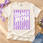 Natural Dance Mom Eleanor shirt flat lay with lavender ribbon and recital bouquet