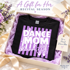 Dance Mom Eleanor shirt styled as a recital-season gift in an ivory box with lavender tissue