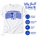 Dickinson Gators patchwork varsity spirit shirt with comfort, printing and gift features.