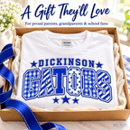 Dickinson Gators patchwork varsity shirt styled as a school spirit gift.