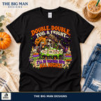 Double Double Toil and Fright Halloween shirt, flat lay, The Big Man Designs