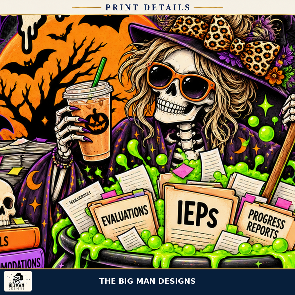 Double Double Toil and Fright Halloween shirt, print detail, The Big Man Designs