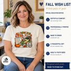 Natural T-shirt with All I Want for Fall special education gator, coffee, pumpkin, and evaluation paperwork artwork.