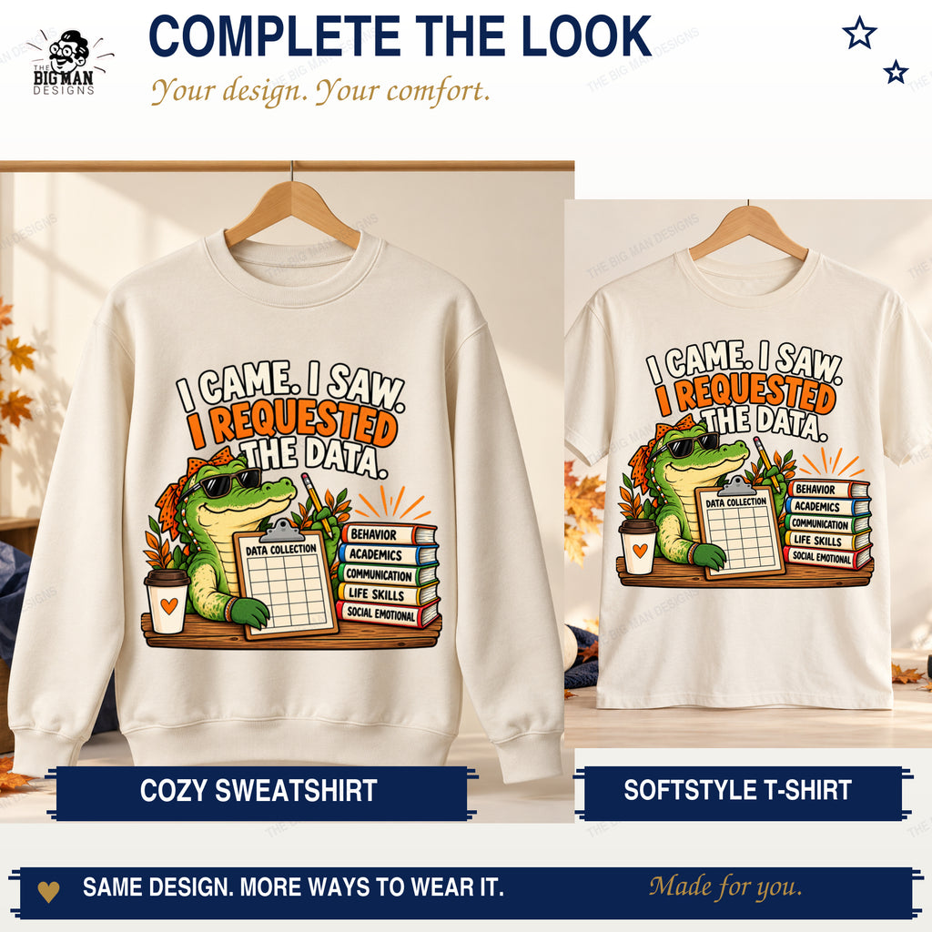 Matching natural data collection gator sweatshirt and T-shirt options.