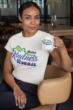 Model wearing the Dickinson Gators kindness shirt in heather white, styled for casual wear