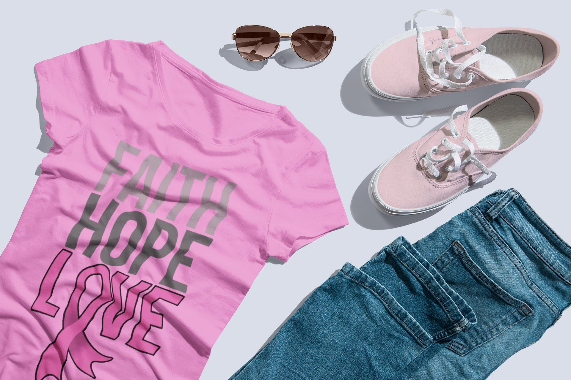 Faith Hope Love Pink | Cancer Awareness T-Shirt | DTF Printed on Soft Cotton
