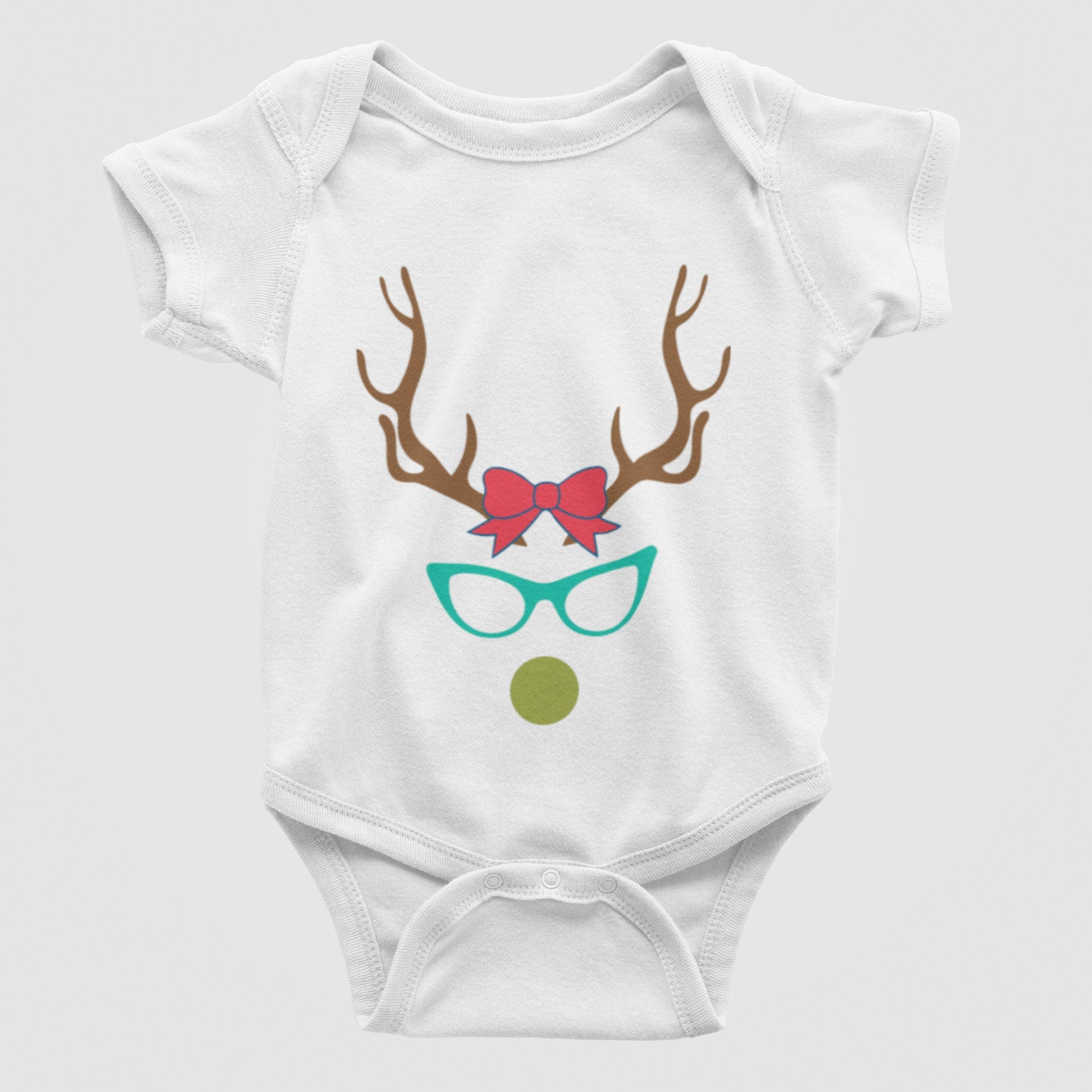 Reindeer with glasses Christmas Baby Bodysuit/Onesie