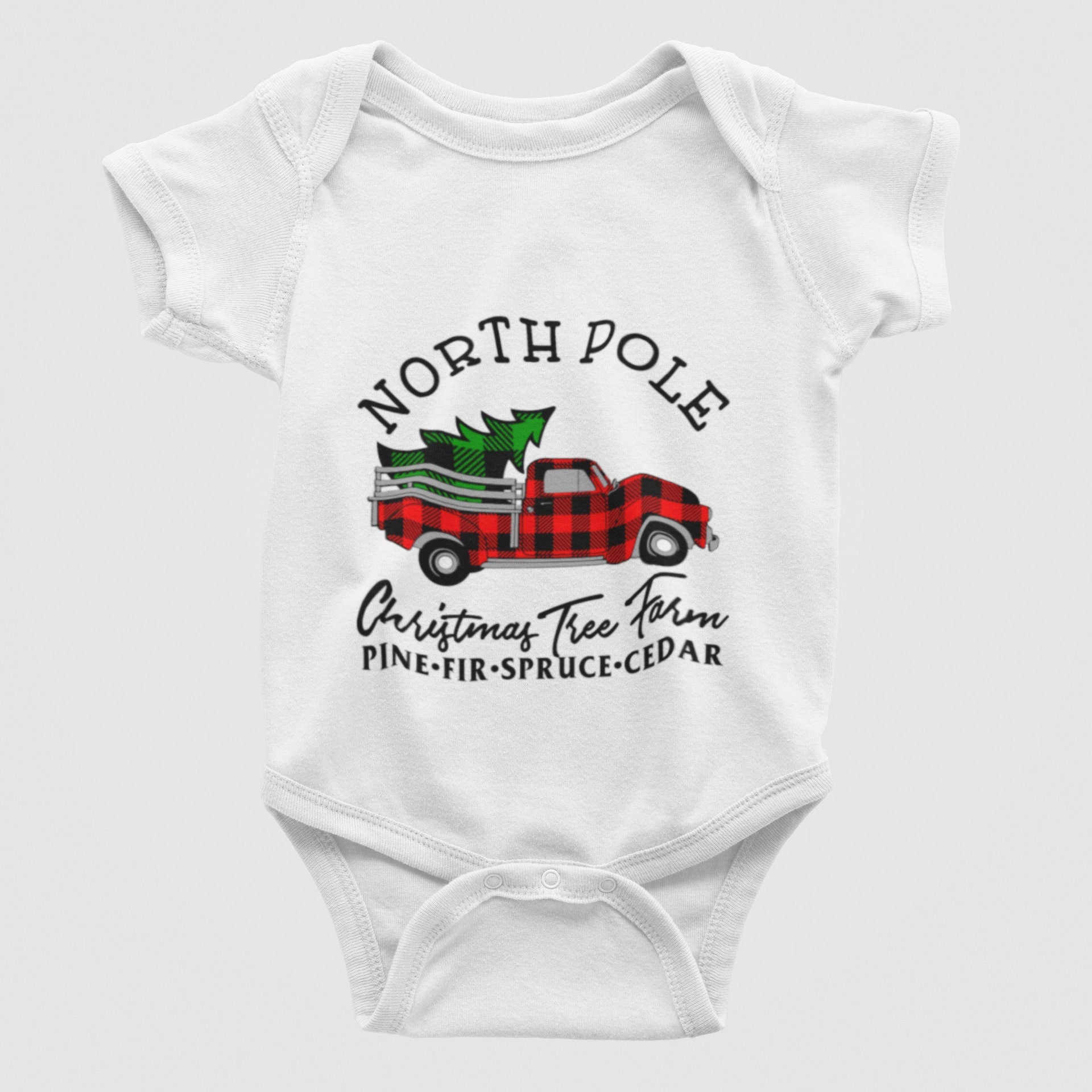 North Pole Plaid Christmas Truck Baby Bodysuit/ Onesie