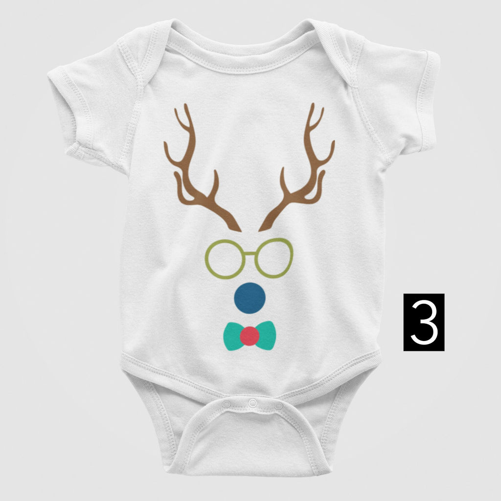 Reindeer with glasses Christmas Baby Bodysuit/Onesie