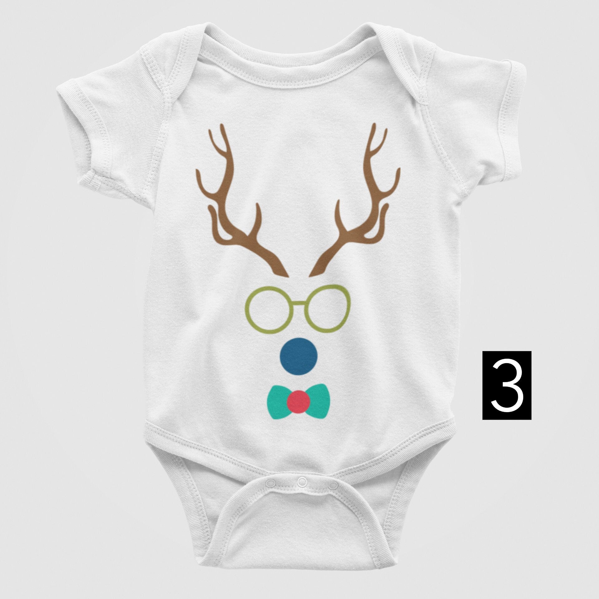 Reindeer with glasses Christmas Baby Bodysuit/Onesie