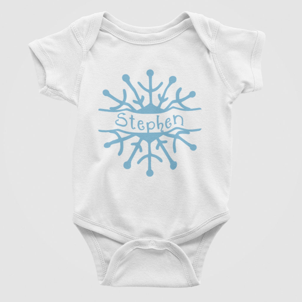 Snowflake Monogram Pink or Blue Christmas Baby Bodysuit/ Onesie