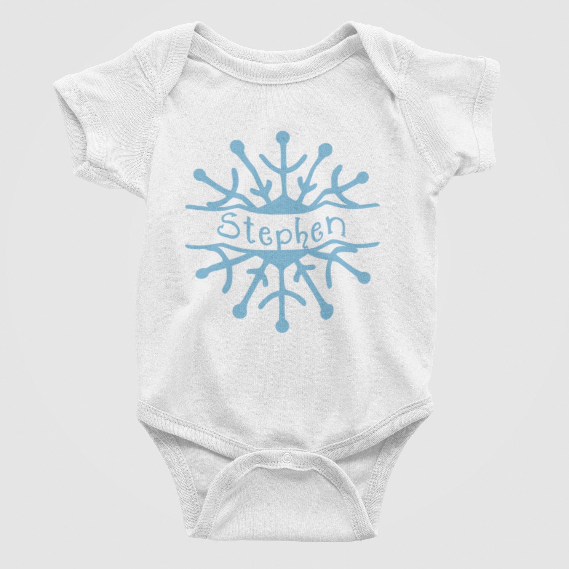 Snowflake Monogram Pink or Blue Christmas Baby Bodysuit/ Onesie