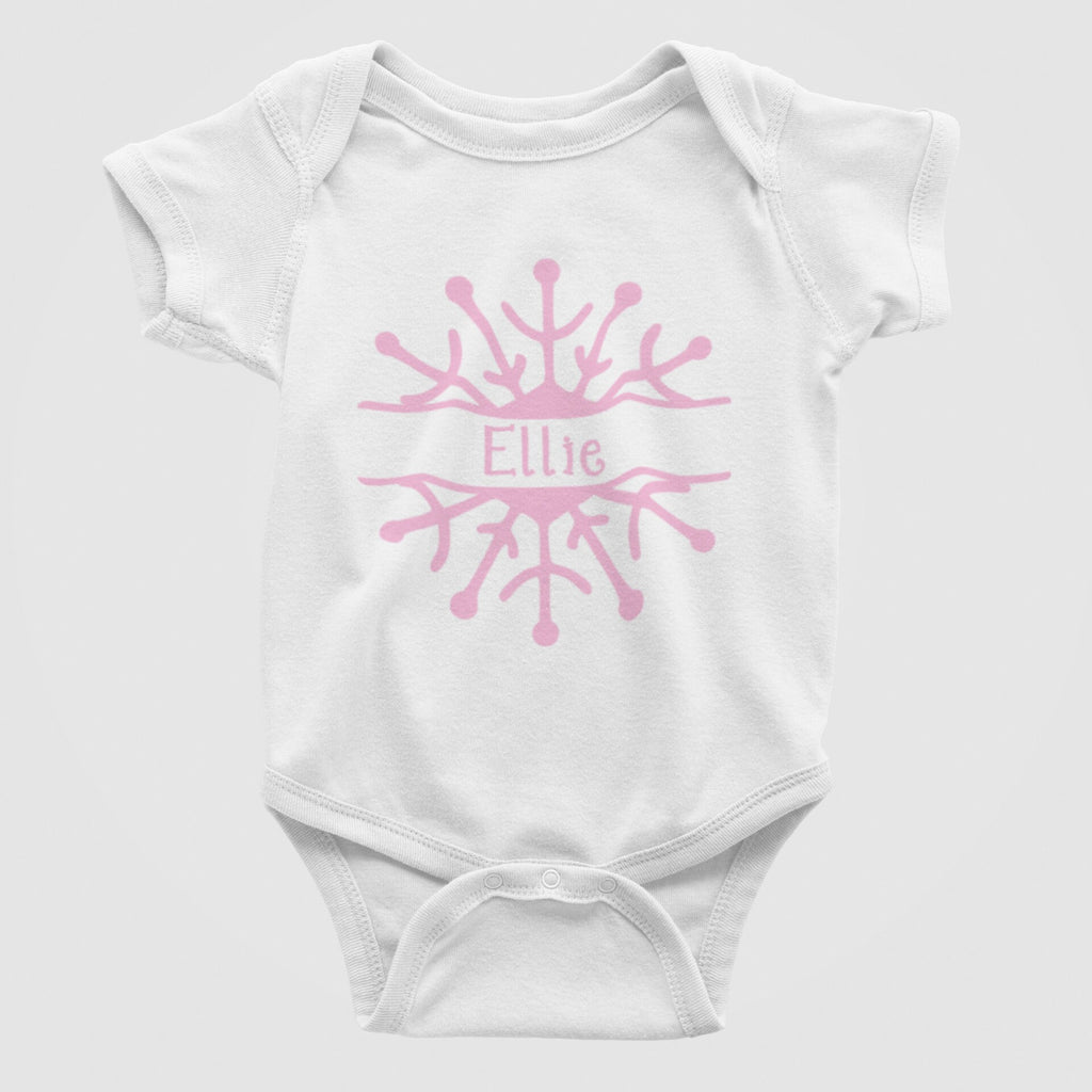 Snowflake Monogram Pink or Blue Christmas Baby Bodysuit/ Onesie