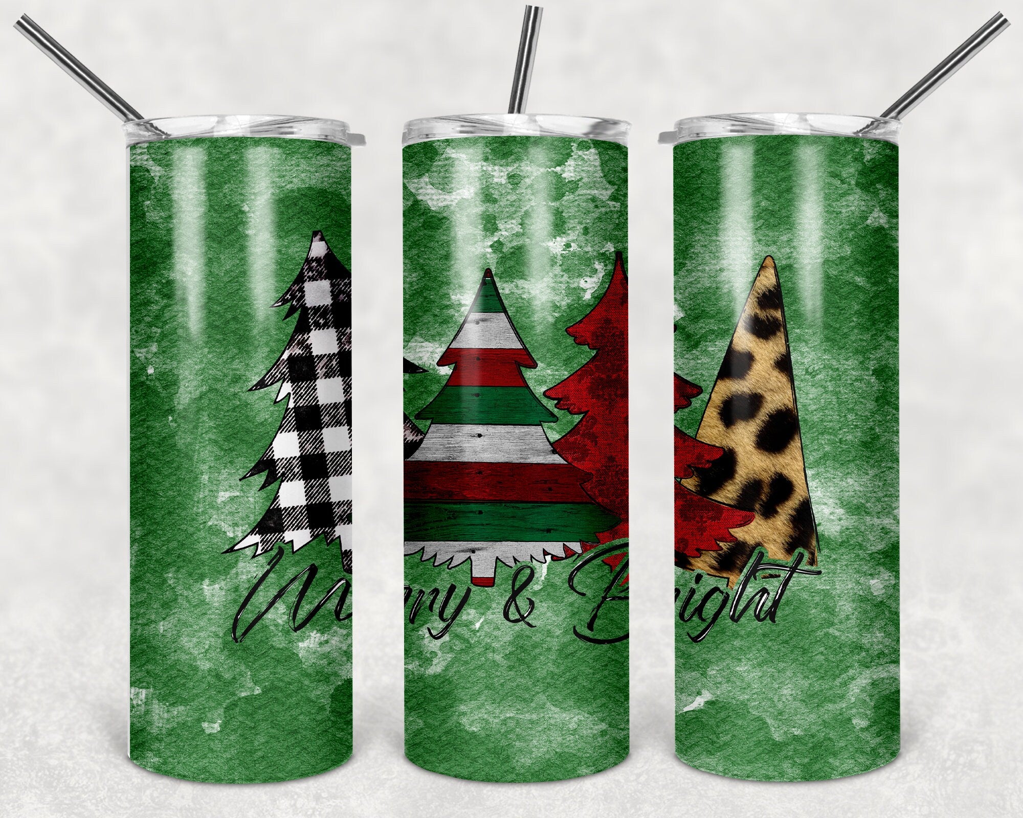 Merry and Bright Christmas Tree Christmas Personalized 20 oz skinny Tumbler