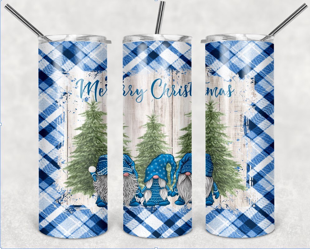 Merry Christmas Gnome Buffalo Plaid - Red or Blue- Christmas Personalized 20 oz skinny Tumbler