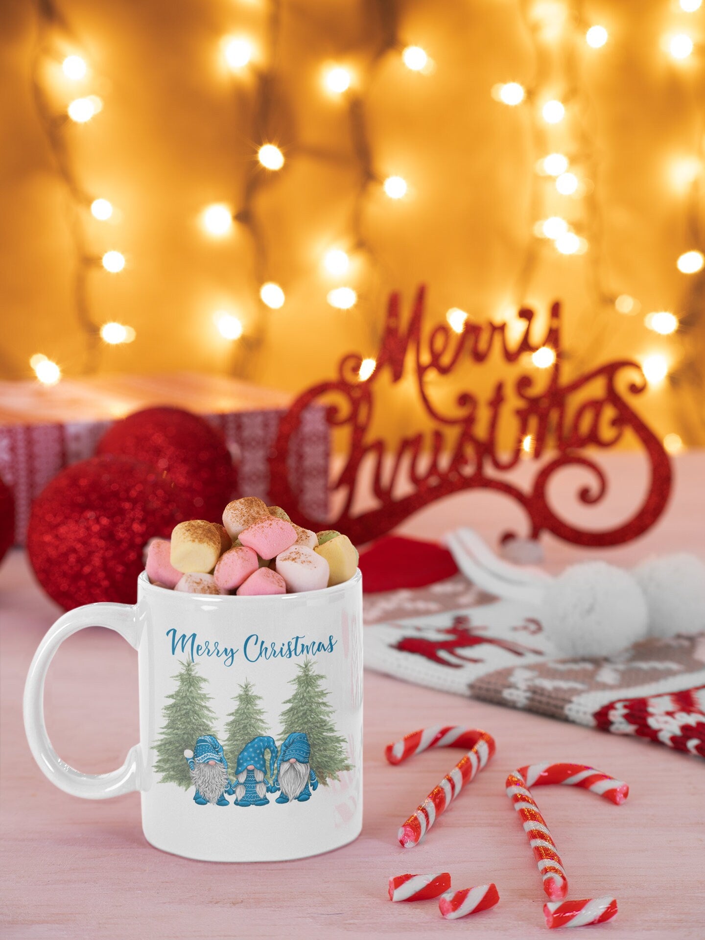 Gnome - blue or red- Holiday Christmas Mug