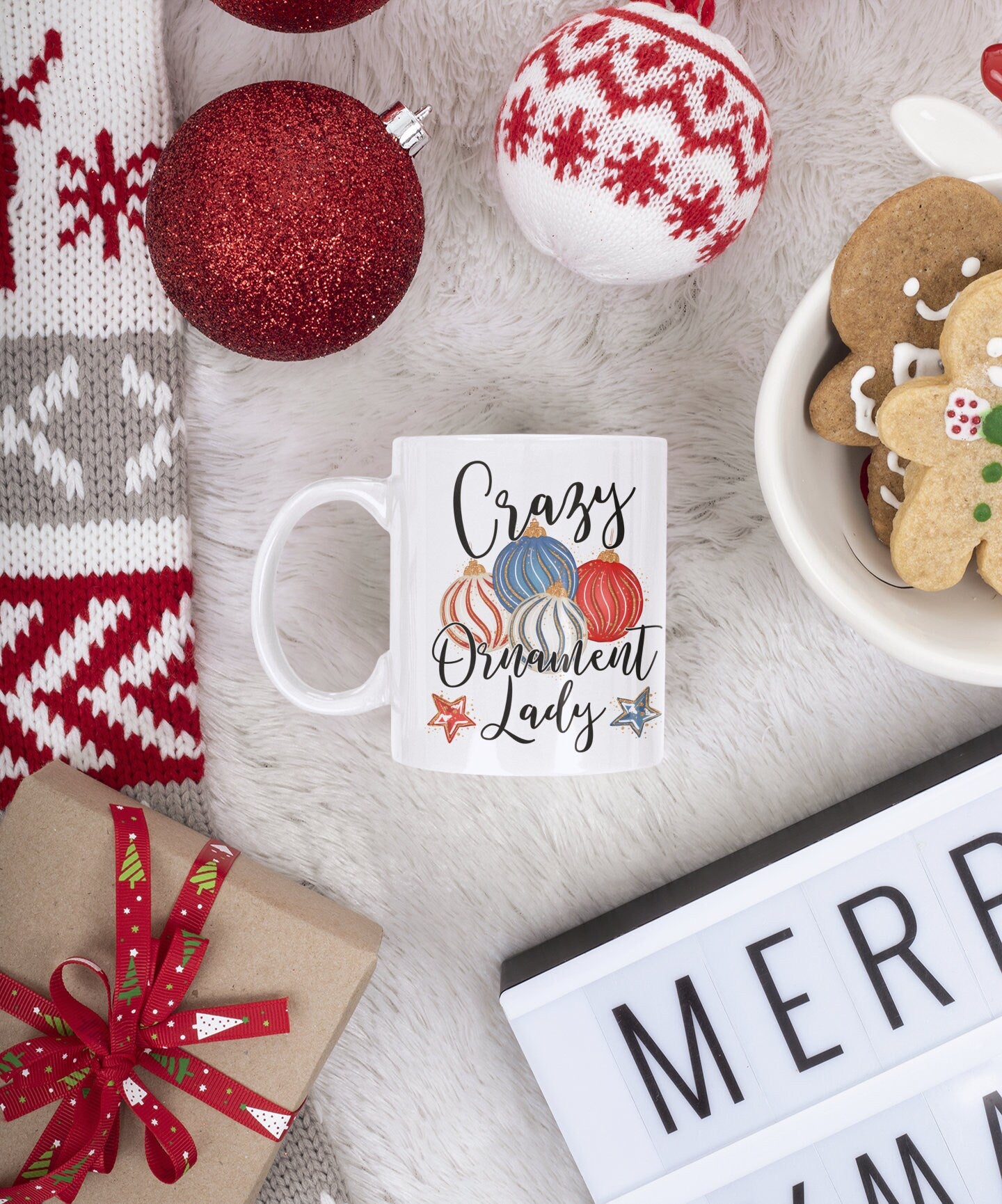 Crazy Ornament Lady Holiday Christmas Mug