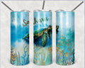 Sea Turtle Aqua Blue and Gold Personalized 20 oz skinny Tumbler