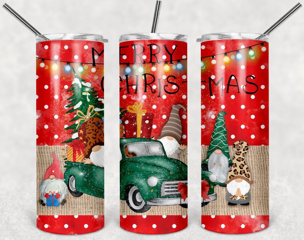 Merry Christmas Gnomies 2 Old Truck Personalized 20 oz skinny Tumbler
