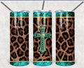 Cheetah animal print and cross Personalized 20 oz skinny Tumbler