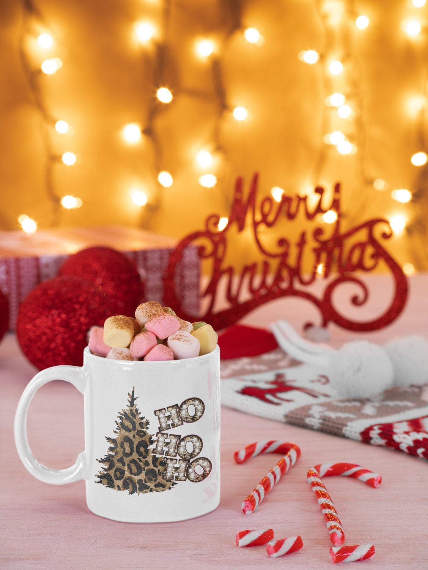 Leopard Print Christmas Tree Mug, Holiday Coffee Cup