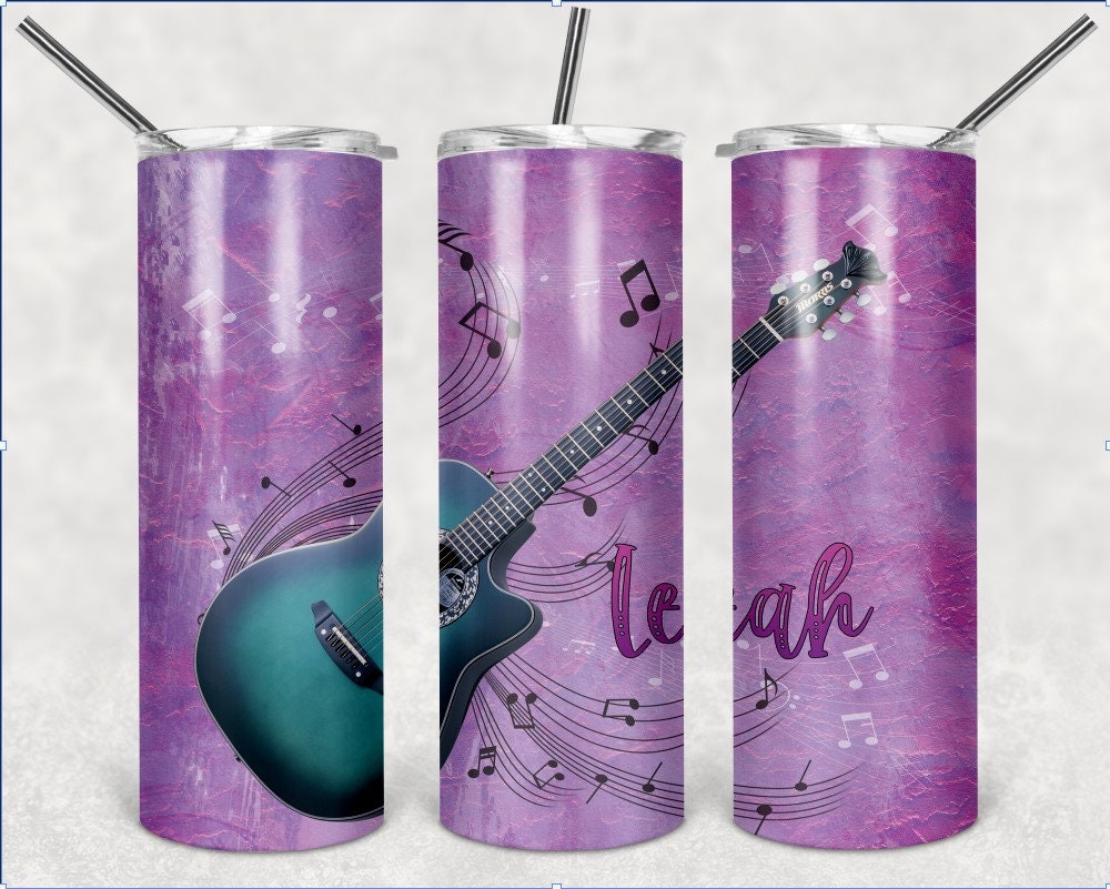Acoustic Guitar Purple Turquoise Personalized 20 oz skinny Tumbler