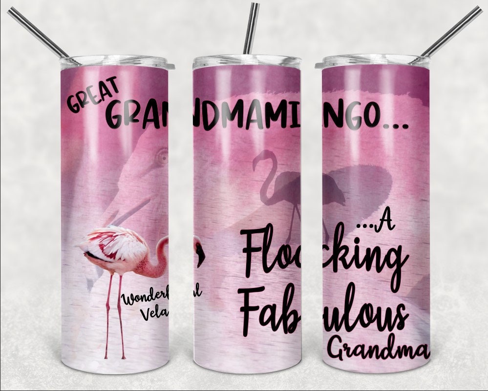 Grandmamingo Pink Flamingo Personalized 20 oz skinny Tumbler