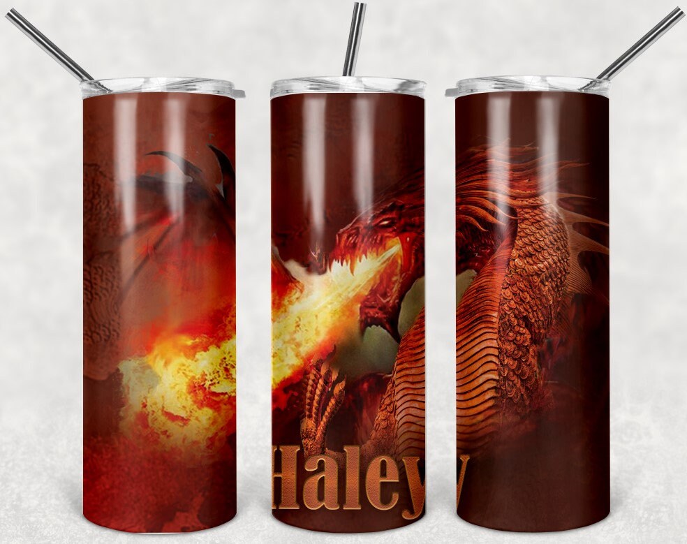 Fierce Fire Breathing Dragon Personalized 20 oz skinny Tumbler