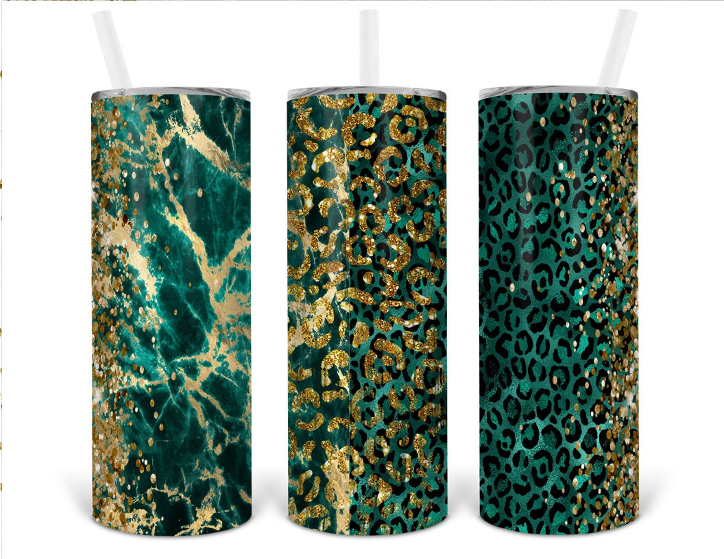 Emerald animal print Personalized 20 oz skinny Tumbler