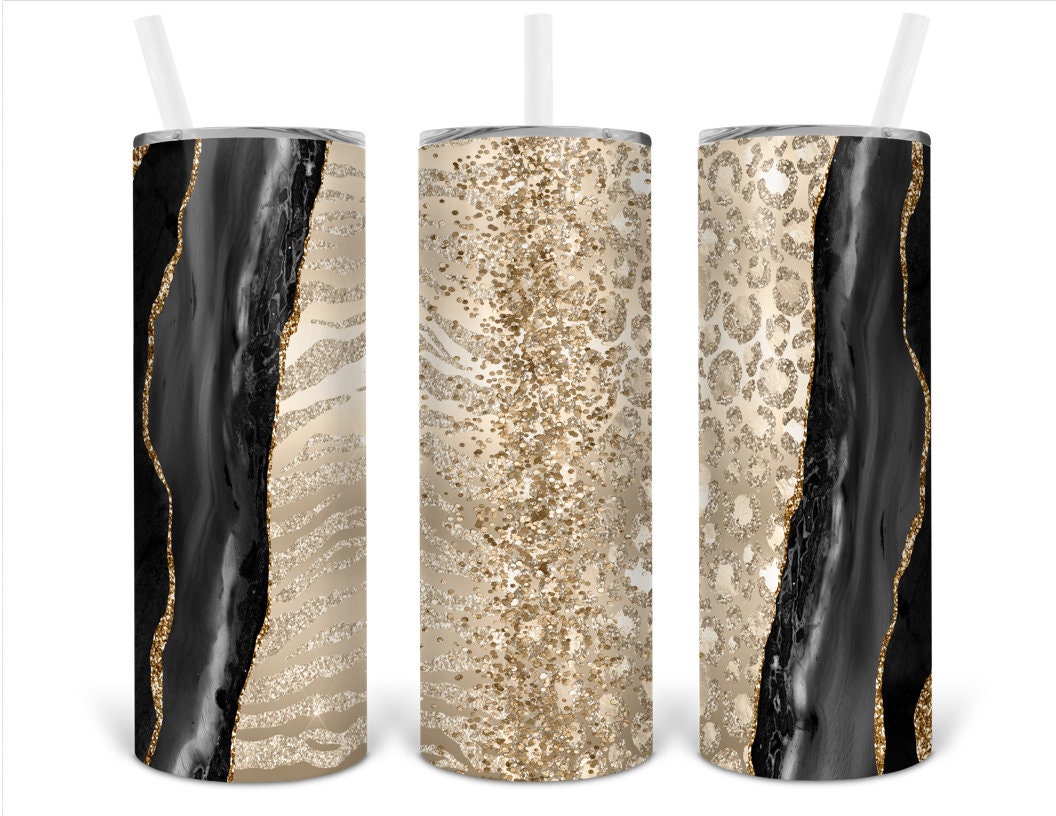 Leopard animal print and black Personalized 20 oz skinny Tumbler