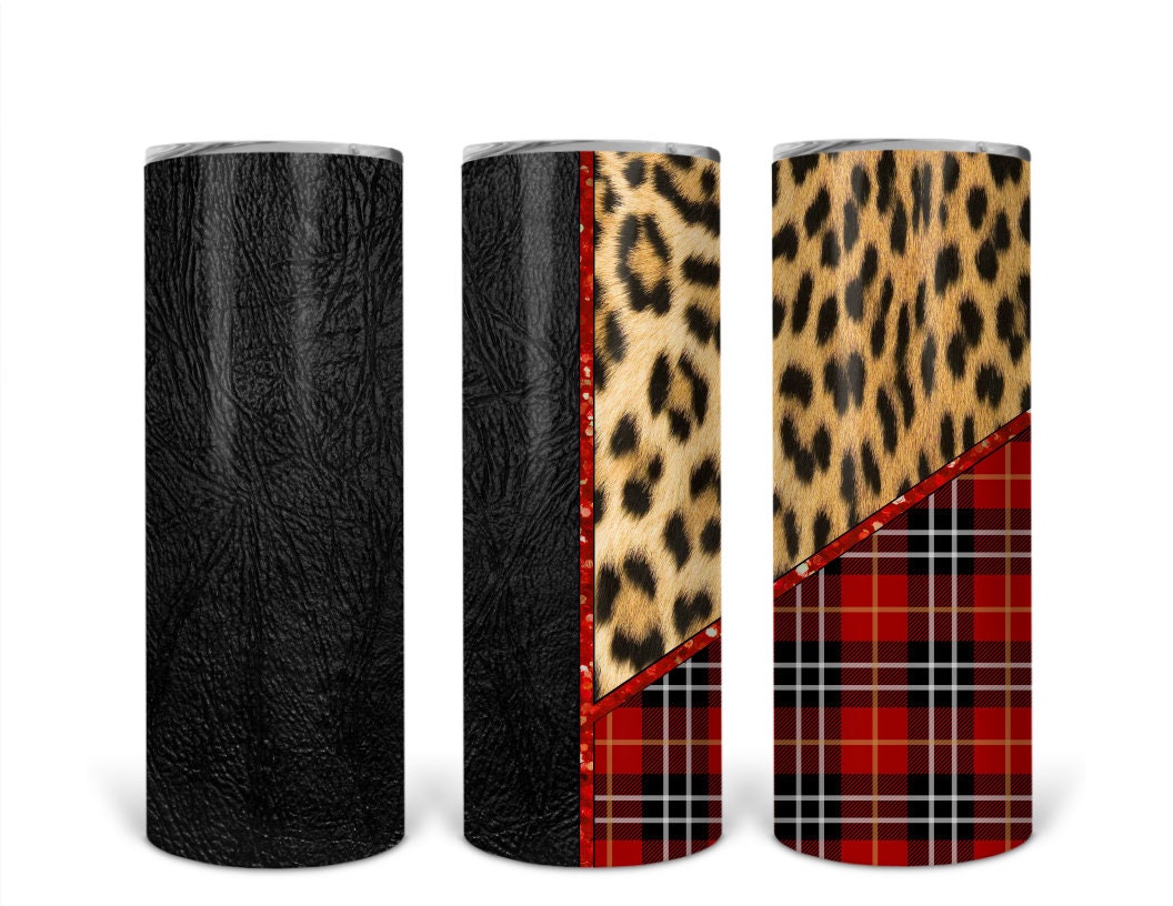 Red plaid, black, and animal print Personalized 20 oz skinny Tumbler