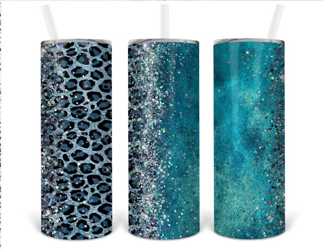 Turquoise and leopard animal print Personalized 20 oz skinny Tumbler
