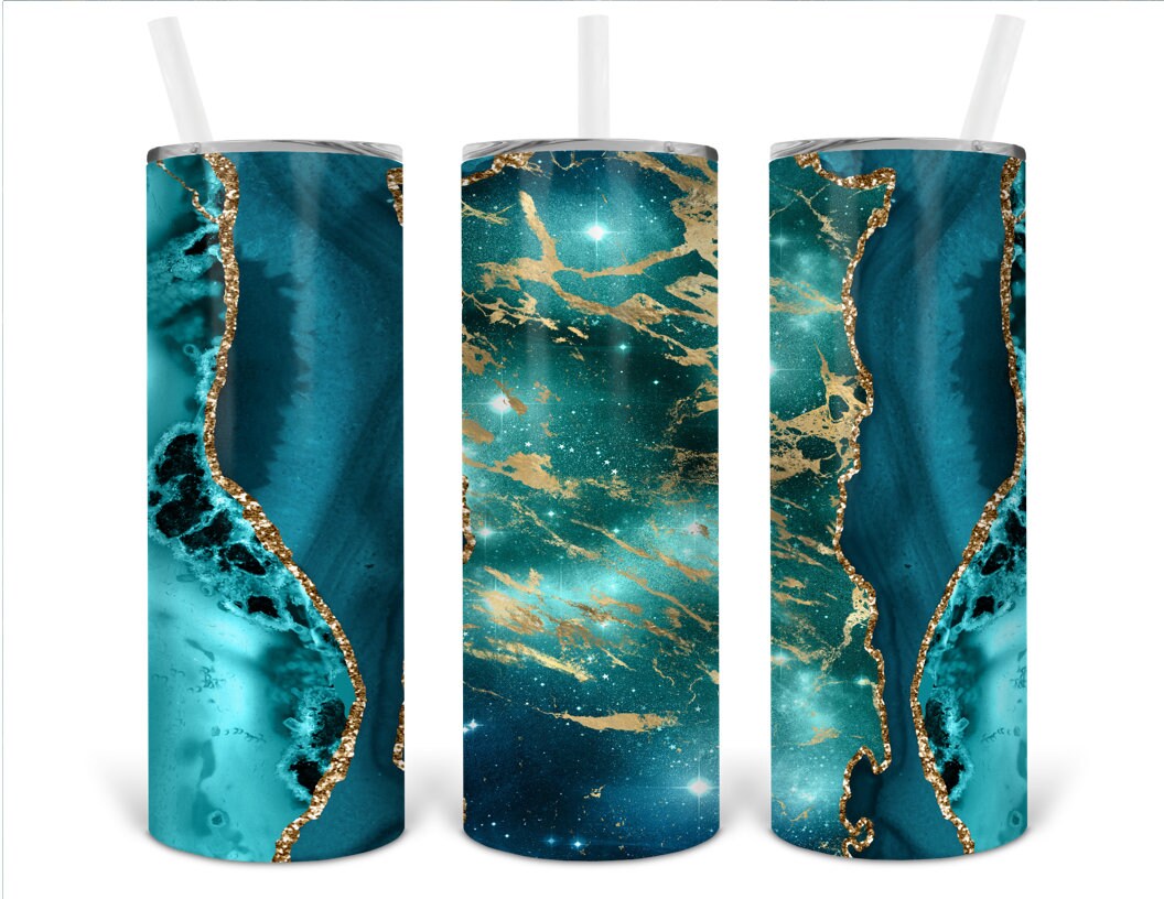 Blue and Gold Marbled Agate Personalized 20 oz skinny Tumbler