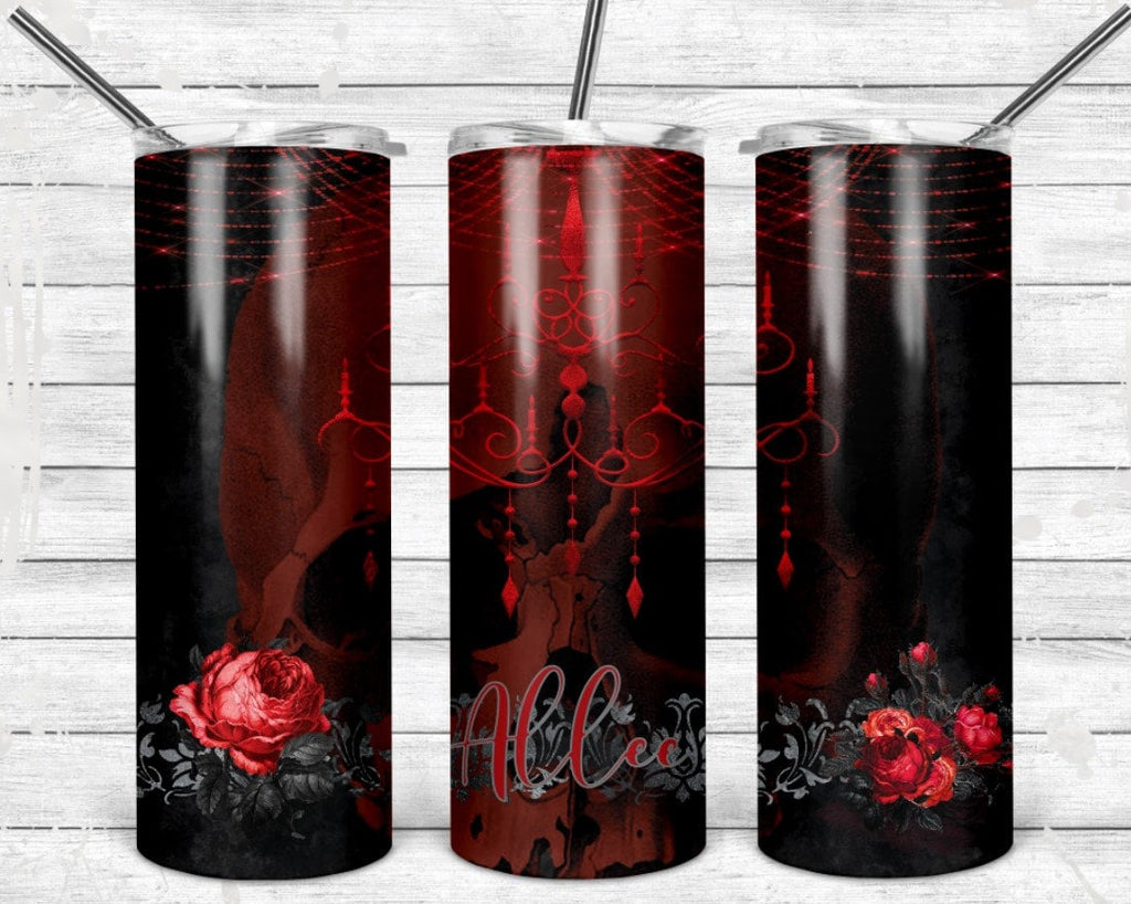 Red and Black Vampy Skull Personalized 20 oz skinny Tumbler