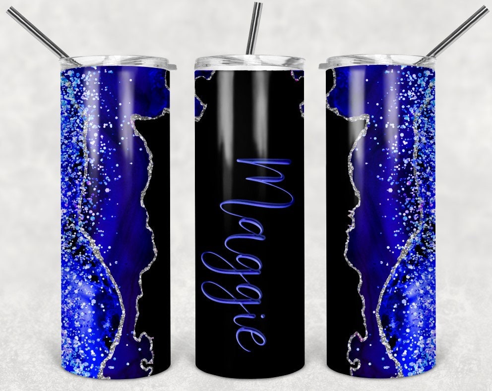 Black and Blue Crystal Agate Personalized 20 oz skinny Tumbler
