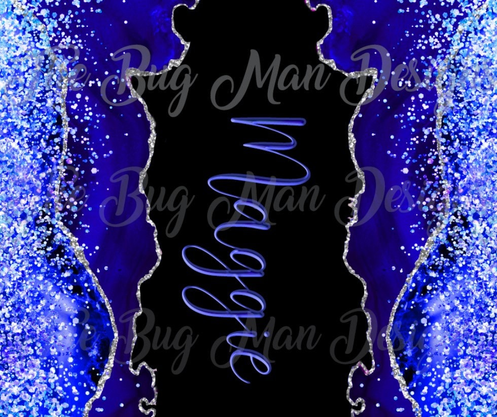 Black and Blue Crystal Agate Personalized 20 oz skinny Tumbler