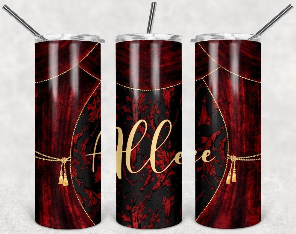 Red and Black Curtains Personalized 20 oz skinny Tumbler