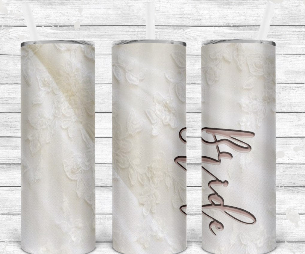 Bride and bridal party champagne skinny tumbler