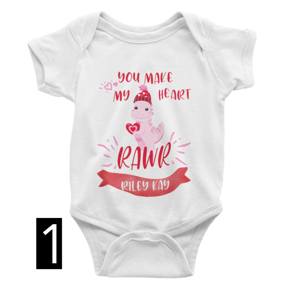 You Make my Heart RAWR Dinosaur Valentines Day Baby Bodysuit/ Onesie